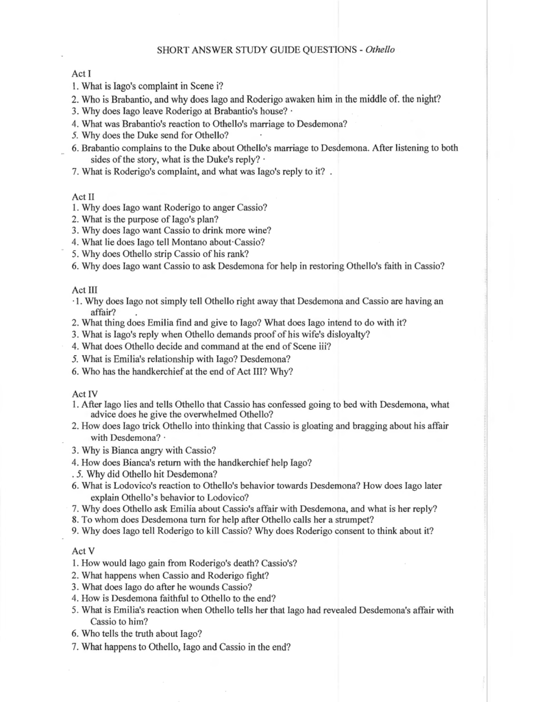 othello act 3 answers to study guide